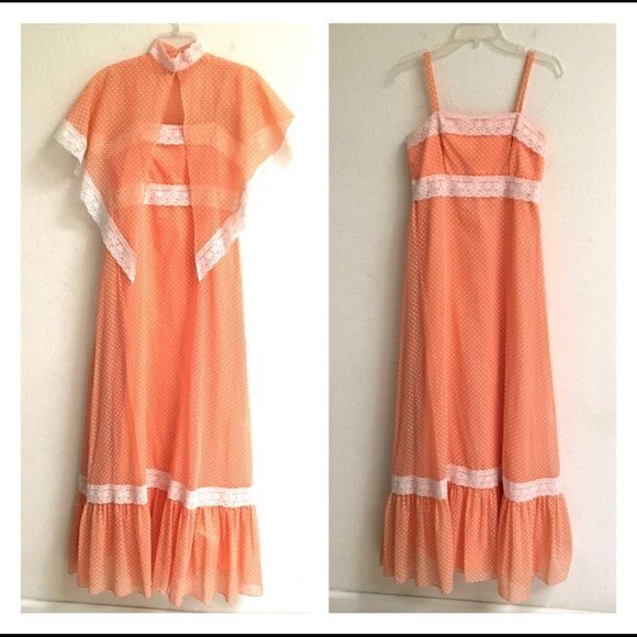 Vintage 70s/80s Retro two-piece party tangerine sundress 12 prom - Picture 1 of 13